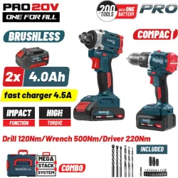 BORMANN Pro BBP5465X44T2CA Σετ Compact Brushless Κρουστικό Δραπανοκατσάβιδο & Μπουλονόκλειδο 2σε1