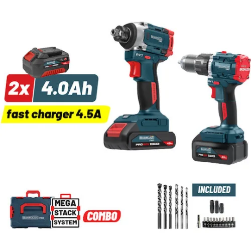 BORMANN Pro BBP5465X44T2CA Σετ Compact Brushless Κρουστικό Δραπανοκατσάβιδο & Μπουλονόκλειδο 2σε1