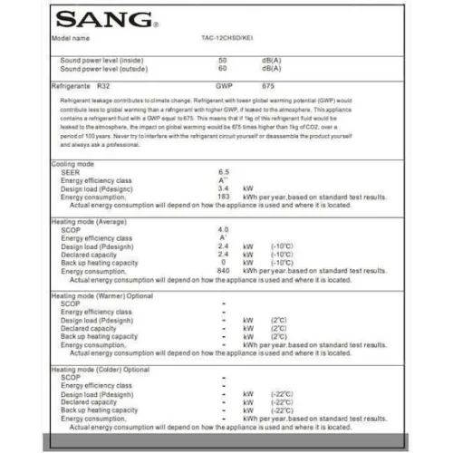 Sang TAC Κλιματιστικό Inverter 12000 BTU A++/A+ με Αντιβακτηριδιακό ΦίλτροΚωδικός: TAC-12CHSD/KEI