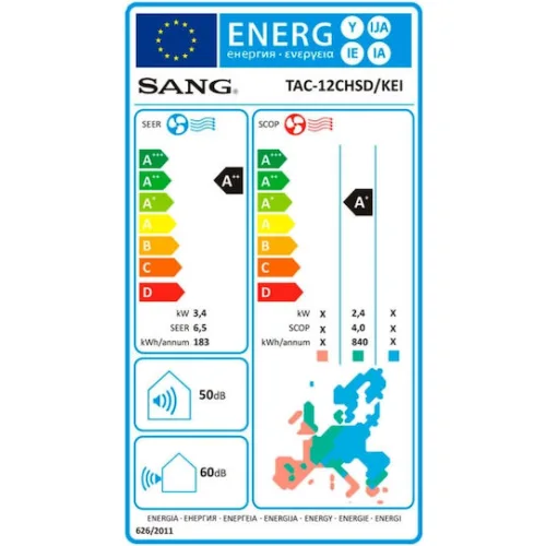 Sang TAC Κλιματιστικό Inverter 12000 BTU A++/A+ με Αντιβακτηριδιακό ΦίλτροΚωδικός: TAC-12CHSD/KEI