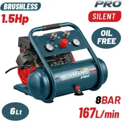 BORMANN BAT5006 Αεροσυμπιεστής Μονομπλόκ,Oil Free,Silent,Brushless,1.5Hp,6L,167L/min