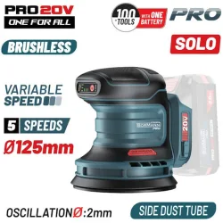 BORMANN Pro BBP5413 Τριβείο Έκκεντρο Brushless Μπαταρίας 20V,Li-Ion,125mm,5 Ρυθμίσεις Ταχύτητας,SOLO