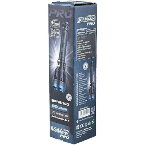 Bormann Pro Επαναφορτιζόμενος Φακός LED IPX4 με Μέγιστη Φωτεινότητα 8000lm BPR6040Κωδικός: 030041