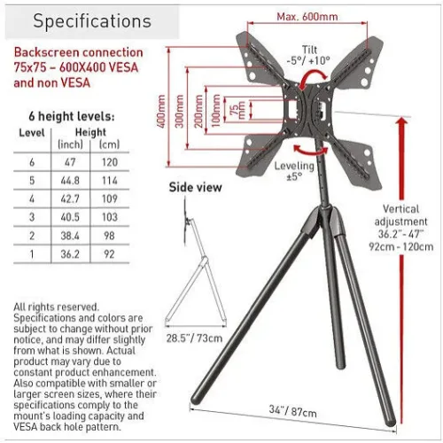 Barkan Βάση Projector Δαπέδου με Μέγιστο Φορτίο 50kg Μαύρη
