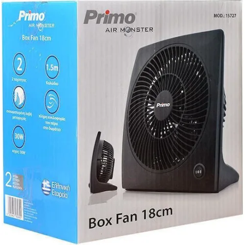 Primo 15727 Box Fan 30W Διαμέτρου 18cm ΜαύροΚωδικός: 18.260
