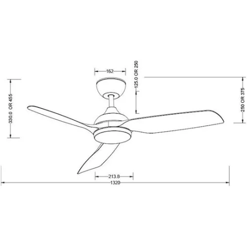 Ανεμιστήρας Οροφής PRCF-80730 PRIMO 52'' 132εκ. Με Τηλεχειριστήριο 3Φτερά IP66 Μαύρος
