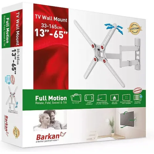 Barkan 3400W Βάση Τηλεόρασης Τοίχου με Βραχίονα έως 65" και 40kg Λευκό