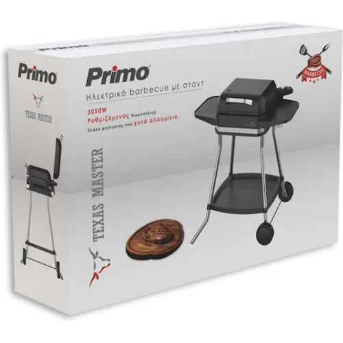 Primo PRBQ-40499 Επιδαπέδια Ηλεκτρική Ψησταριά Λείας και Αυλακωτής Πλάκας 3050W με Καπάκι και Ρυθμιζόμενο Θερμοστάτη 41.8x37.3εκ.