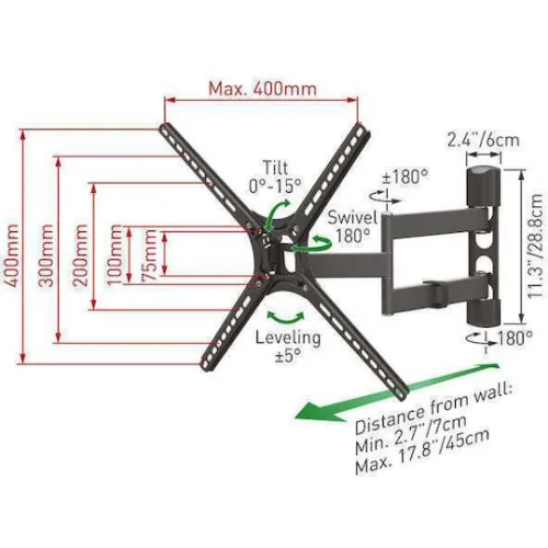 Barkan BM343 Βάση Τηλεόρασης Τοίχου με Βραχίονα έως 65" και 40kg