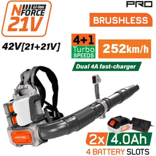 NAKAYAMA Pro EC1723X44 Φυσητήρας Πλάτης Βrushless Μπαταρίας 42V,Li-Ion,2x4.0Ah,252km/h