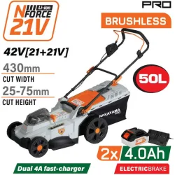 NAKAYAMA Pro EC1726X44 Μηχανή Γκαζόν Μπαταρίας Brushless 42V,Li-Ion,2x4Ah,4A,Κοπή 43cm