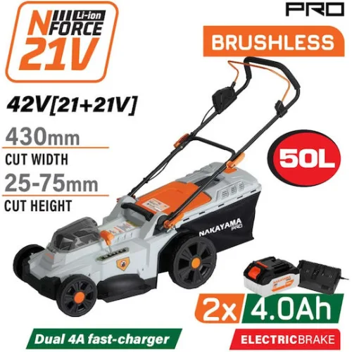 NAKAYAMA Pro EC1726X44 Μηχανή Γκαζόν Μπαταρίας Brushless 42V,Li-Ion,2x4Ah,4A,Κοπή 43cm