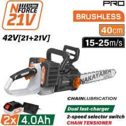 NAKAYAMA Pro EC1711X44 Αλυσοπρίονο Brushless Μπαταρίας 42V,Li-Ion,2x4Ah,Λάμα 40cm,Ταχυφορτιστής 4Α