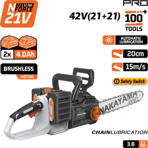 NAKAYAMA Pro EC1711X44 Αλυσοπρίονο Brushless Μπαταρίας 42V,Li-Ion,2x4Ah,Λάμα 40cm,Ταχυφορτιστής 4Α