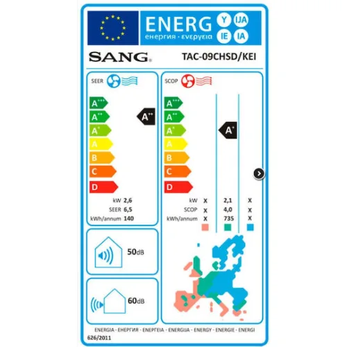 Sang TAC Κλιματιστικό Inverter 9000 BTU A++/A+ με Αντιβακτηριδιακό ΦίλτροΚωδικός: TAC-09CHSD/KEI