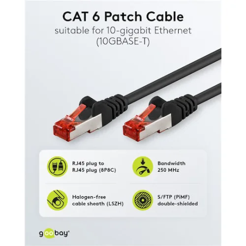 GOOBAY καλώδιο δικτύου 68699, CAT 6 S/FTP, copper, 250MHz, 30m, μαύρο