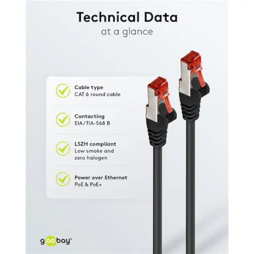 GOOBAY καλώδιο δικτύου 68699, CAT 6 S/FTP, copper, 250MHz, 30m, μαύρο