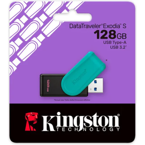 Kingston Technology DataTraveler 128GB Portable USB 3.2 Gen 1 Exodia S (Black/Turquoise)
