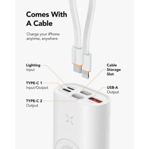 Charmast Powerbank Magsafe Wireless Apple Watch 10000mAh PD 20/QC18W White