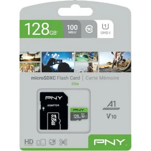 PNY Elite microSDXC UHS-I Class 10 U1 128GB With SD Adapter