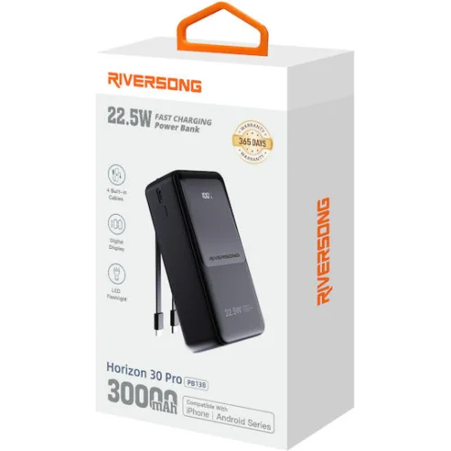 Riversong Horizon 30 Pro Power Bank 30000mAh 22.5W με Θύρα USB-A και Θύρα USB-C Μαύρο