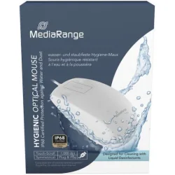 MediaRange Wired Optical 2-Button Hygienic Mouse with Touch-Scroll, 1.000 dpi, IP68, White (MROS265)