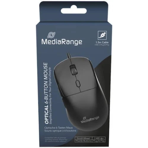 MediaRange Wired Optical 2-Button Hygienic Mouse with Touch-Scroll, 1.000 dpi, IP68, White (MROS265)