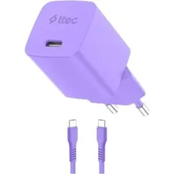 TTEC Φορτιστής GaN με Θύρα USB-C και Καλώδιο USB-C - USB-C 45W Power Delivery Neon Purple (SmartCharger)