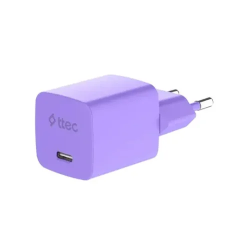 ttec SmartCharger GAN 45W PD Travel Fast Charger+ USB-C - USB-C 3A Cable Neon Purple (2SCG45CNMR) (TTEC2SCG45CNMR)