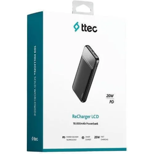 ttec ReCharger LCD 10.000mAh PD 20W Powerbank Black (2BB233S) (TTEC2BB233S)