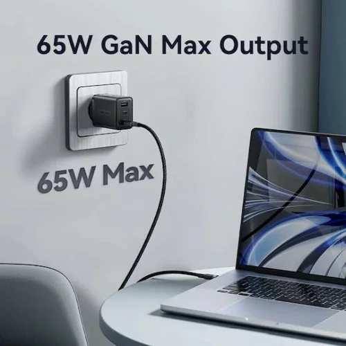 VENTION 3-Port USB (C + C + A) GaN Charger (65W/65W/60W) EU-Plug Black (FERB0-EU) (VENFERB0-EU)