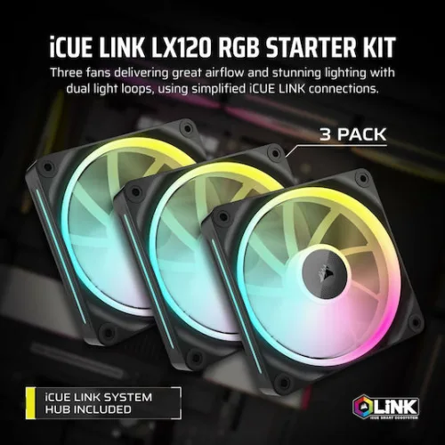Corsair LX RGB Series iCUE LINK LX120 RGB 120mm RGB Fan Triple Fan Kit (CO-9051026-WW) (CORCO-9051026-WW)