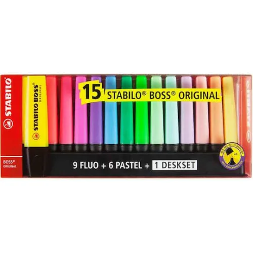 Stabilo Boss Deskset Μαρκαδόροι Υπογράμμισης 5mm Σετ 15 χρώματα