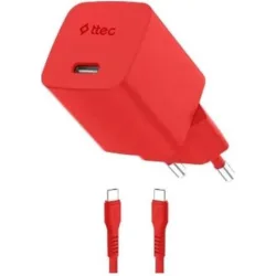 TTEC Φορτιστής GaN με Θύρα USB-C και Καλώδιο USB-C - USB-C 45W Power Delivery Neon Red (SmartCharger)