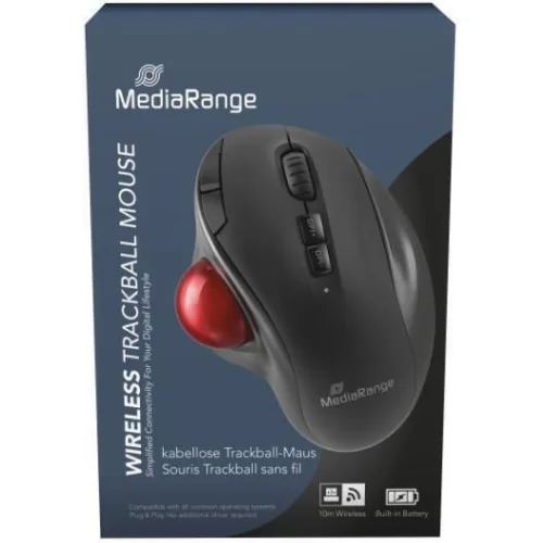 MediaRange Optical 7-Button Wireles with Trackball.Scrool Wheel, DPI 800-2400, Black/Red (MROS263)