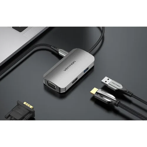 VENTION USB-C to HDMI/VGA/USB 3.0/PD Docking Station 0.15M Gray Aluminum Alloy Type (TOAHB) (VENTOAHB)