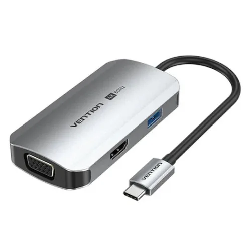 VENTION USB-C to HDMI/VGA/USB 3.0/PD Docking Station 0.15M Gray Aluminum Alloy Type (TOAHB) (VENTOAHB)