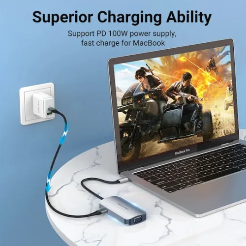 VENTION USB-C to HDMI/VGA/USB 3.0/PD Docking Station 0.15M Gray Aluminum Alloy Type (TOAHB) (VENTOAHB)