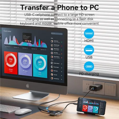 VENTION USB-C to HDMI/USB 3.0x3/SD/TF/PD Docking Station 0.15M Gray Mirrored Surface Type (TFMHB) (VENTFMHB)