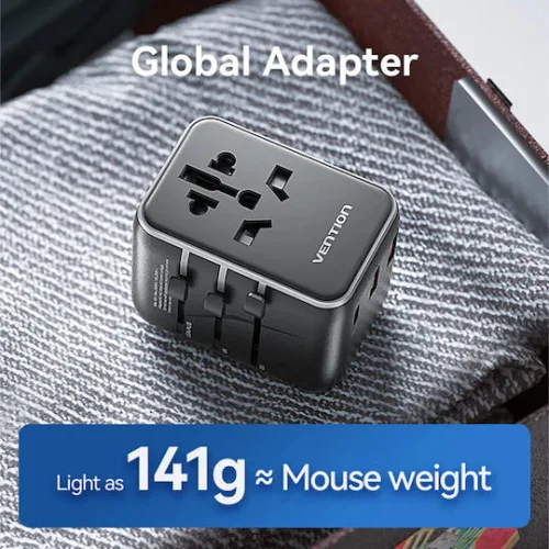 VENTION 3-Port USB (C + A + A) Universal Travel Adapter (20W/18W/18W) Black (FJEB0) (VENFJEB0)