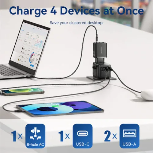 VENTION 3-Port USB (C + A + A) Universal Travel Adapter (20W/18W/18W) Black (FJEB0) (VENFJEB0)