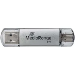MediaRange USB 3.2 Gen 1 Combo Flash Memory Drive with USB-A and USB-C®, with Protective Caps, Silver, 1TB (MR941-1)