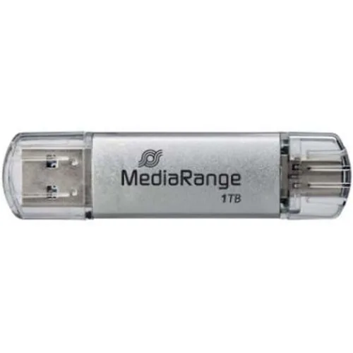 MediaRange USB 3.2 Gen 1 Combo Flash Memory Drive with USB-A and USB-C®, with Protective Caps, Silver, 1TB (MR941-1)