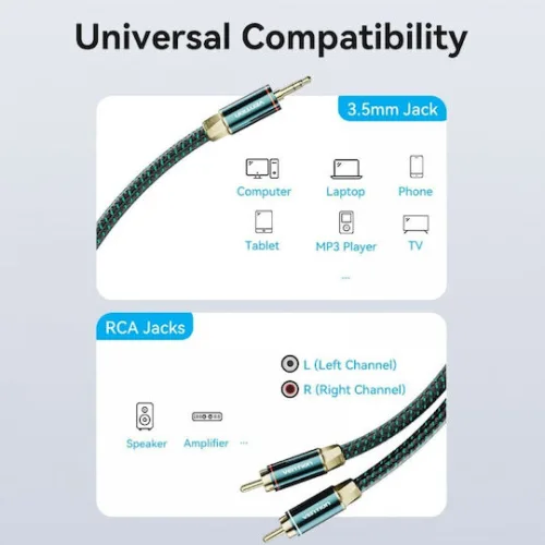 VENTION Cotton Braided 3.5mm Male to 2RCA Male Audio Cable 8M Green Copper Type (BCSGK) (VENBCSGK)
