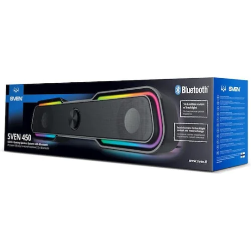 Sven 450 Ασύρματα Ηχεία Υπολογιστή 2.0 με RGB Φωτισμό και Bluetooth Ισχύος 10W Μαύρα