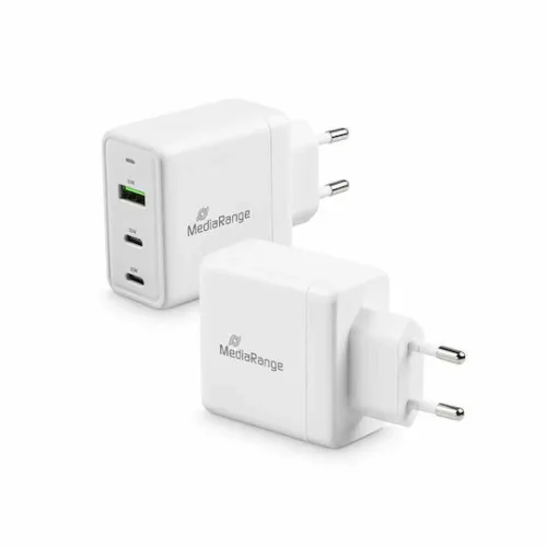 MediaRange Φορτιστής Χωρίς Καλώδιο GaN με Θύρα USB-A και 2 Θύρες USB-C 65W Power Delivery / Quick Charge 3.0 Λευκός (MRMA116-2)