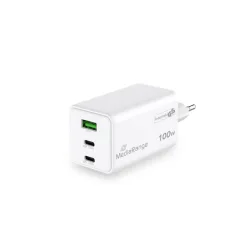 MediaRange Φορτιστής Χωρίς Καλώδιο GaN με Θύρα USB-A και 2 Θύρες USB-C 100W Power Delivery Λευκός (MRMA123)
