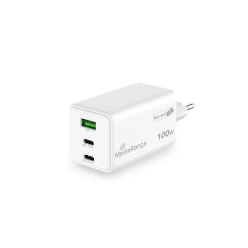 MediaRange Φορτιστής Χωρίς Καλώδιο GaN με Θύρα USB-A και 2 Θύρες USB-C 100W Power Delivery Λευκός (MRMA123)
