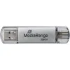 MediaRange USB 3.2 Gen 1 Combo Flash Memory Drive with USB-A and USB-C®, with Protective Caps, Silver, 256GB (MR939-1)