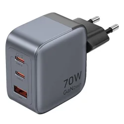 Vention Φορτιστής Χωρίς Καλώδιο GaN με Θύρα USB-A και 2 Θύρες USB-C 70W Power Delivery Γκρι (FEXH0-EU)